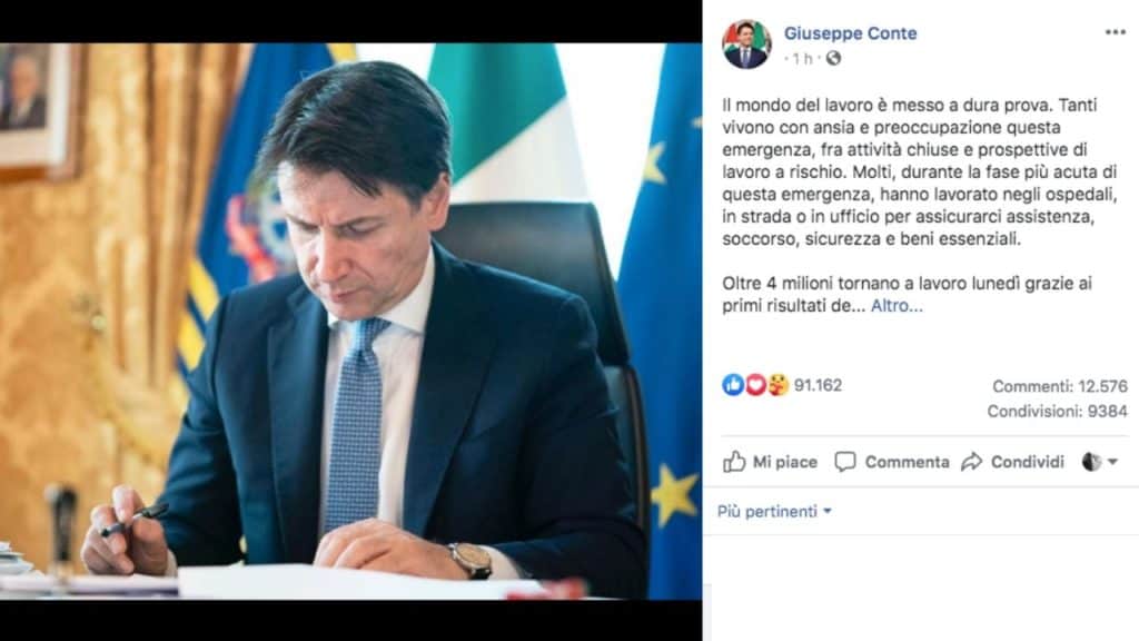 post Facebook di Giuseppe Conte