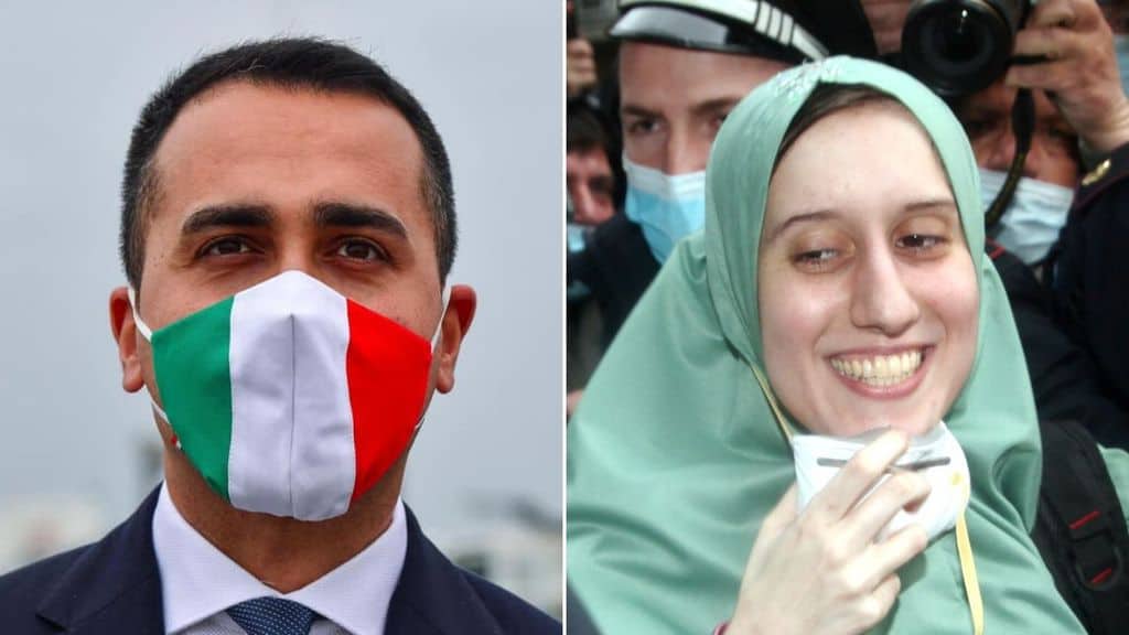 Primi piani di Luigi Di Maio e Silvia Romano