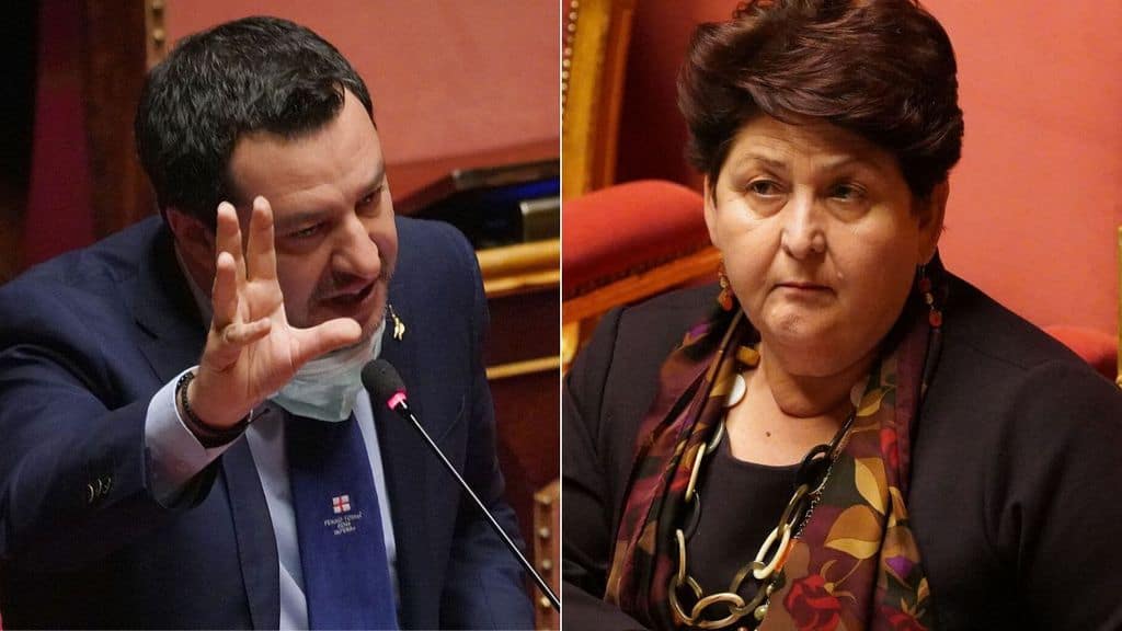 Primi piani di Matteo Salvini e Teresa Bellanova