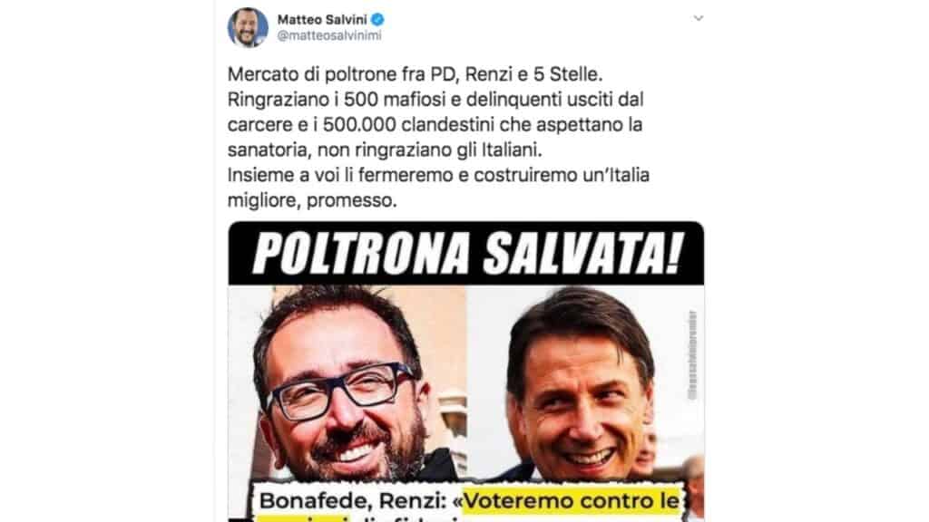 Matteo Salvini contro Bonafede su Twitter