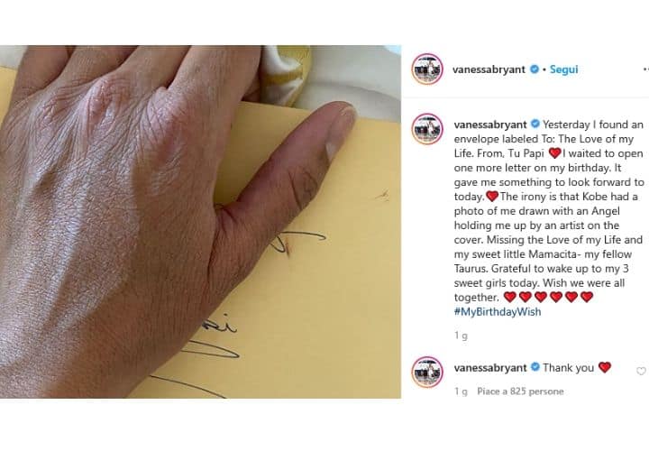 La mano di Vanessa Bryant sulla lettera di Kobe