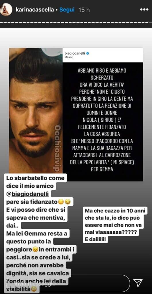 La Storia su Instagram di Karina Cascella