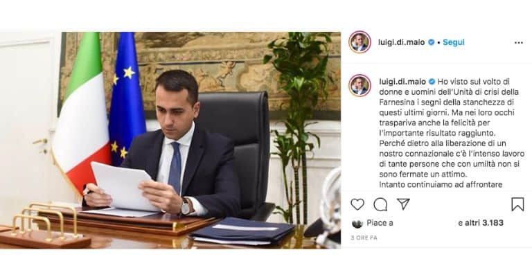 Post Instagram di Luigi Di Maio