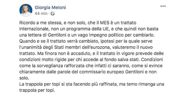 Post di Giorgia Meloni