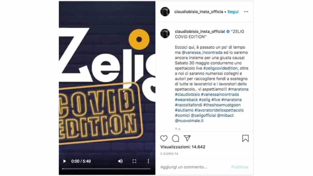 post instagra di claudio bisio su zelig covid edition