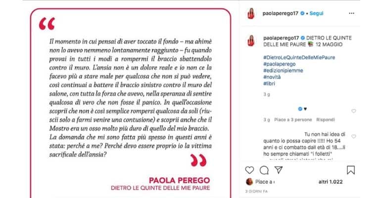 Post Instagram di Paola Perego