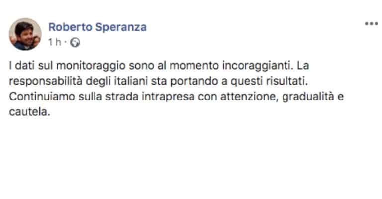 Il commento del Ministro Roberto Speranza sui dati ISS