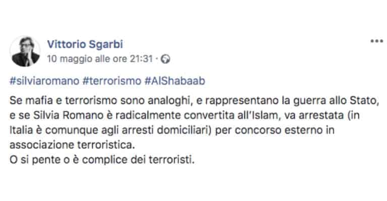 Post Facebook di Vittorio Sgarbi