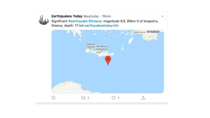 Il tweet riguardante il terremoto