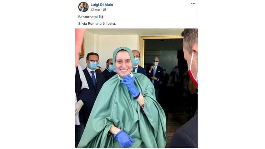 Il post di Luigi Di Maio sul ritorno di Silvia Romano