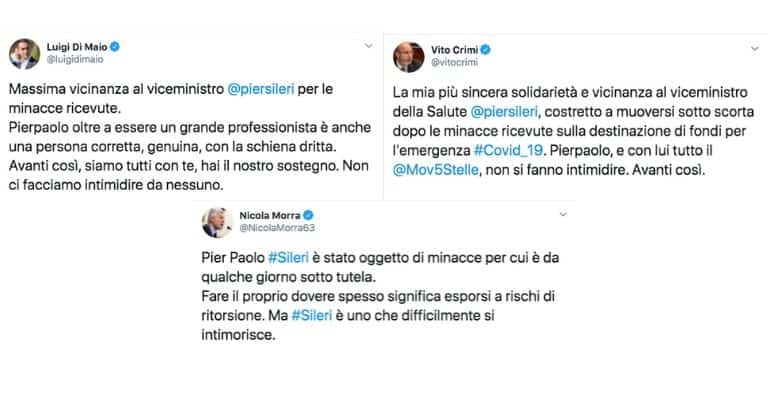 Tweet dei membri del Movimento 5 Stelle su Pierpaolo Sileri