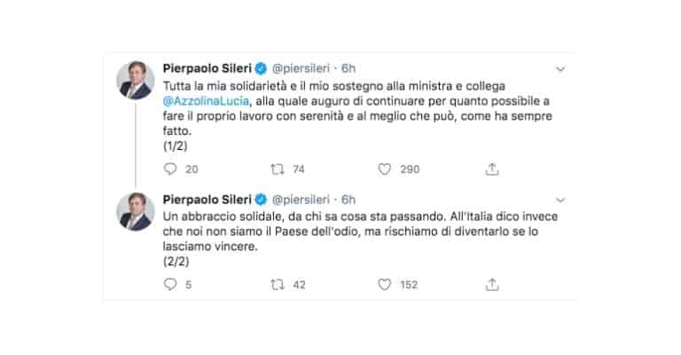 Tweet di Pierpaolo Sileri sulla Ministra Azzolina