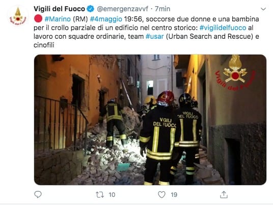 Tweet dei vigili del Fuoco