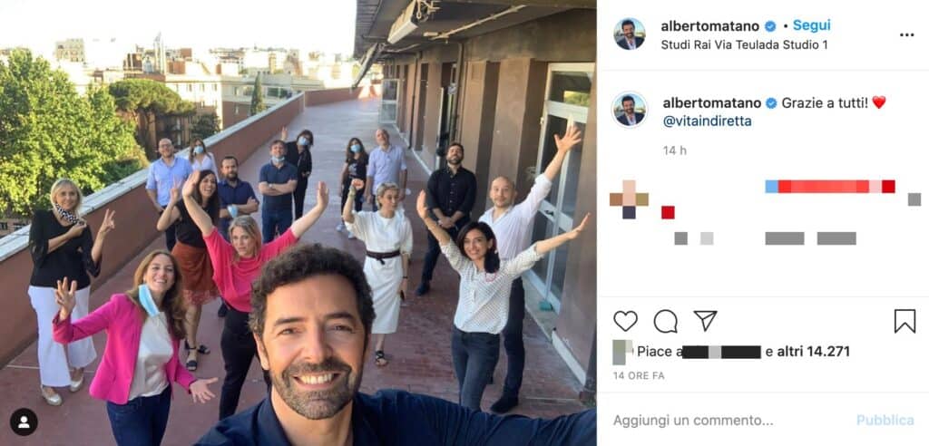 Il post Instagram di Alberto Matano