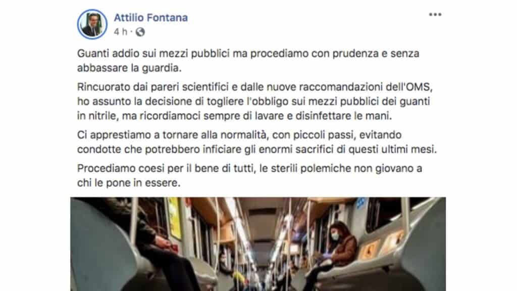 Il post pubblicato da Attilio Fontana su Facebook