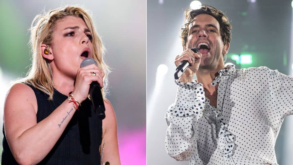 Primi piani dei cantanti Emma Marrone e Mika
