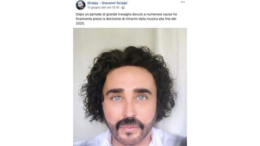 screenshot del post su facebook pubblicato da giovanni scialpi per annunciare il suo ritiro dalla scena musicale