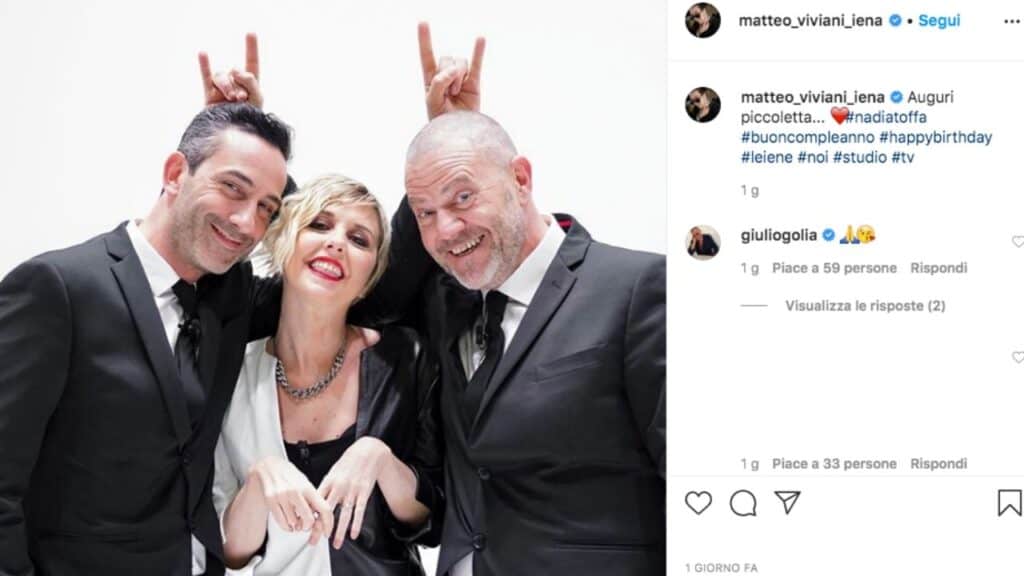 Matteo Viviani, Nadia Toffa e Giulio Golia nello studio de Le Iene