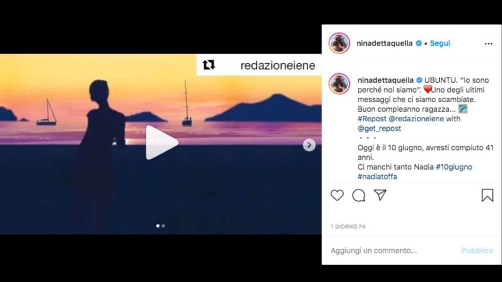 Nadia Toffa in un video pubblicato su instagram da Giovanna Palmieri