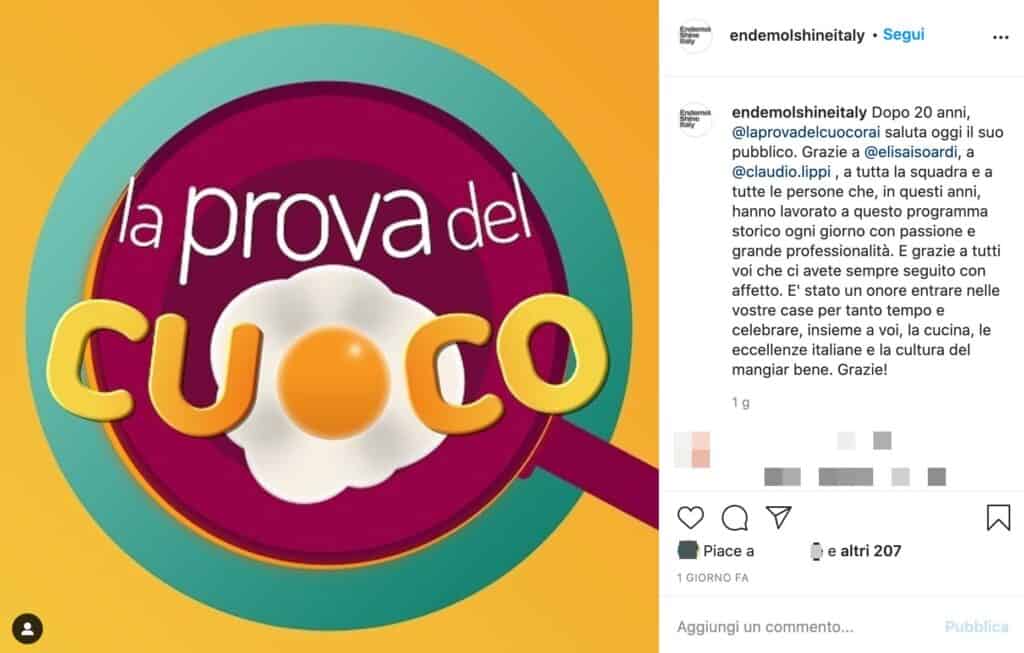 Il post di Endemol su Instagram