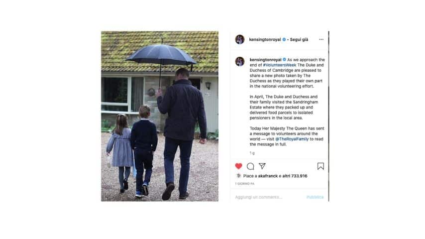 Il post su instagram con il principe william e i figli