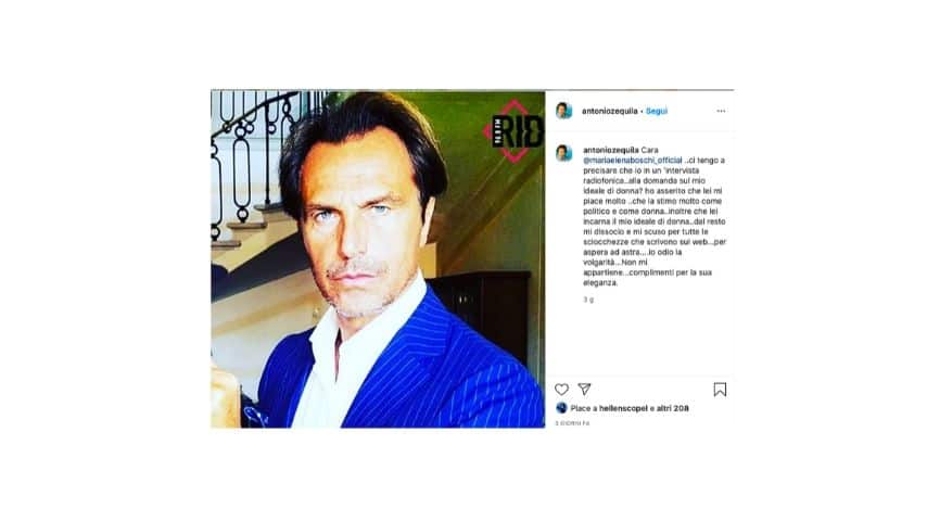 Il post su Instagram di Antonio Zequila sulla questione Boschi