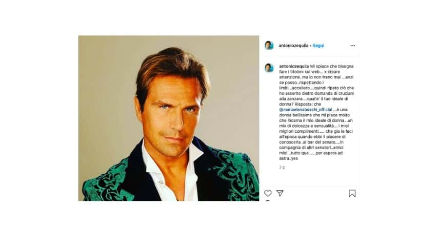 Il post su Instagram di Antonio Zequila sulla questione Boschi