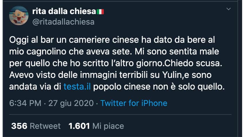 tweet di Rita Dalla Chiesa