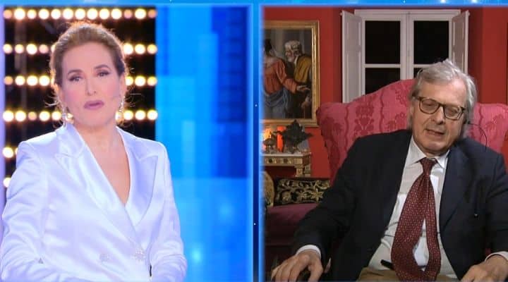 Vittorio Sgarbi in collegamento con lo studio di Barbara d'Urso