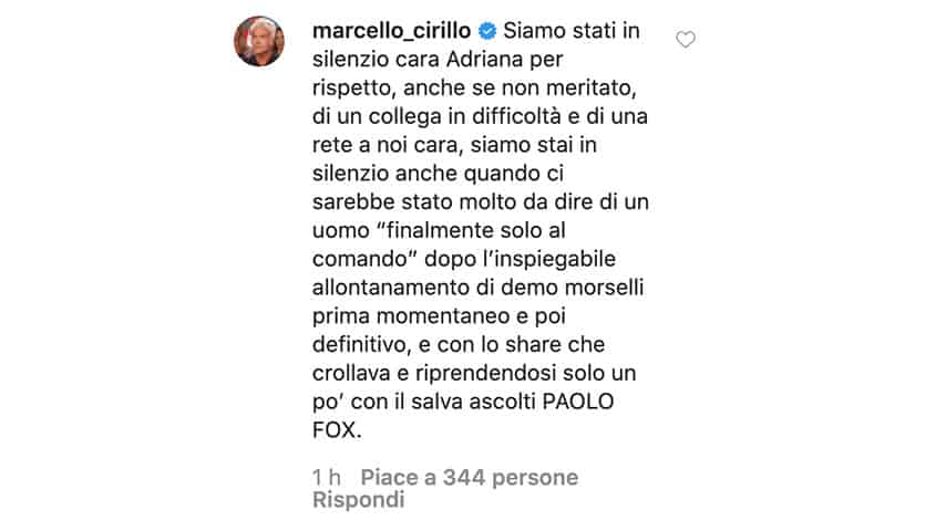 Commento di Marcello Cirillo su Instagram