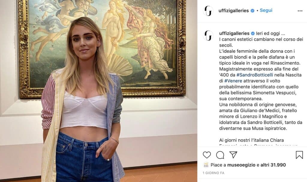 Il post degli Uffizi su Chiara Ferragni