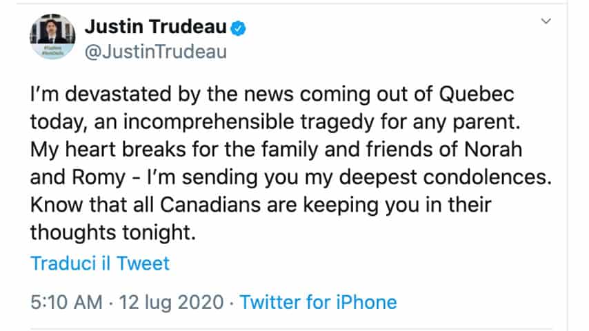 Tweet di Justin Trudeau