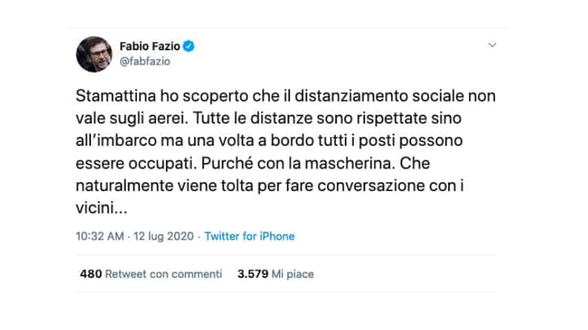 Il tweet di Fabio Fazio