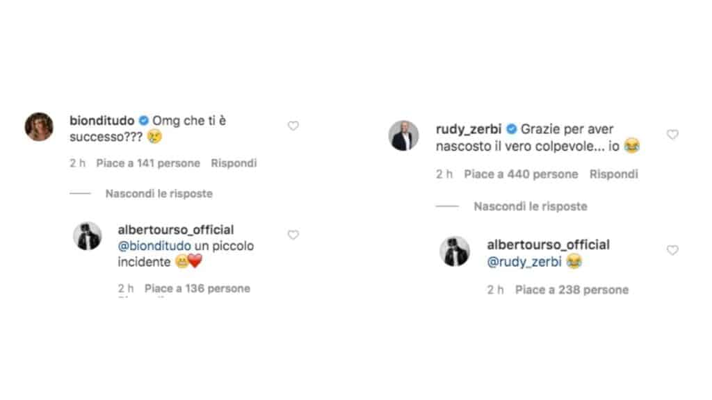 Giulia Latini e Rudy Zerbi commentano la foto di Alberto Urso col braccio rotto