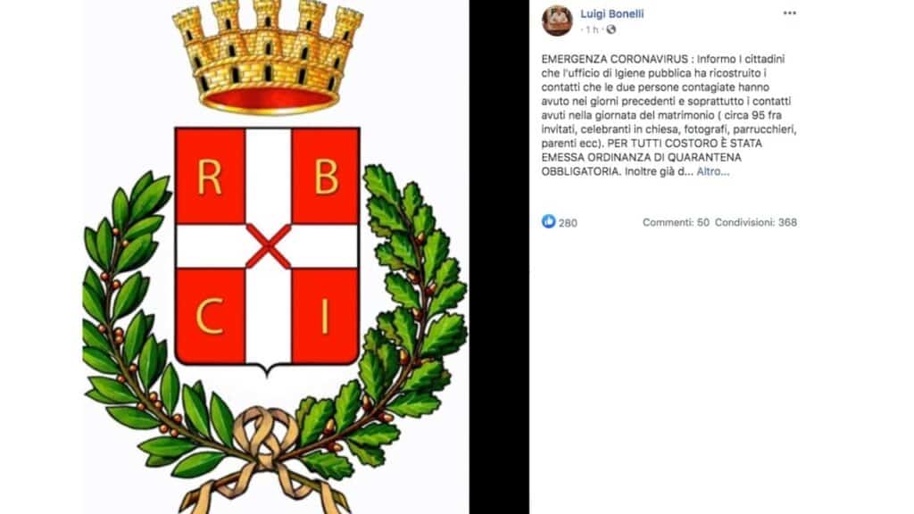 Post Facebook di Luigi Bonelli sindaco di Nicosia