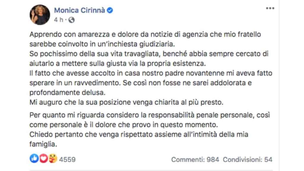 post facebook di Monica Cirinnà