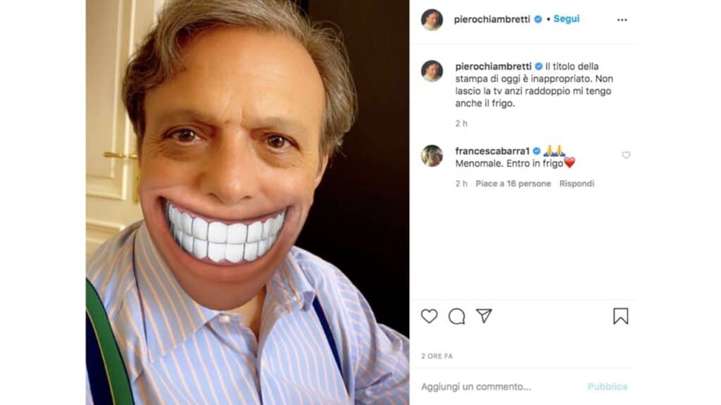 piero chiambretti con un sorriso finto