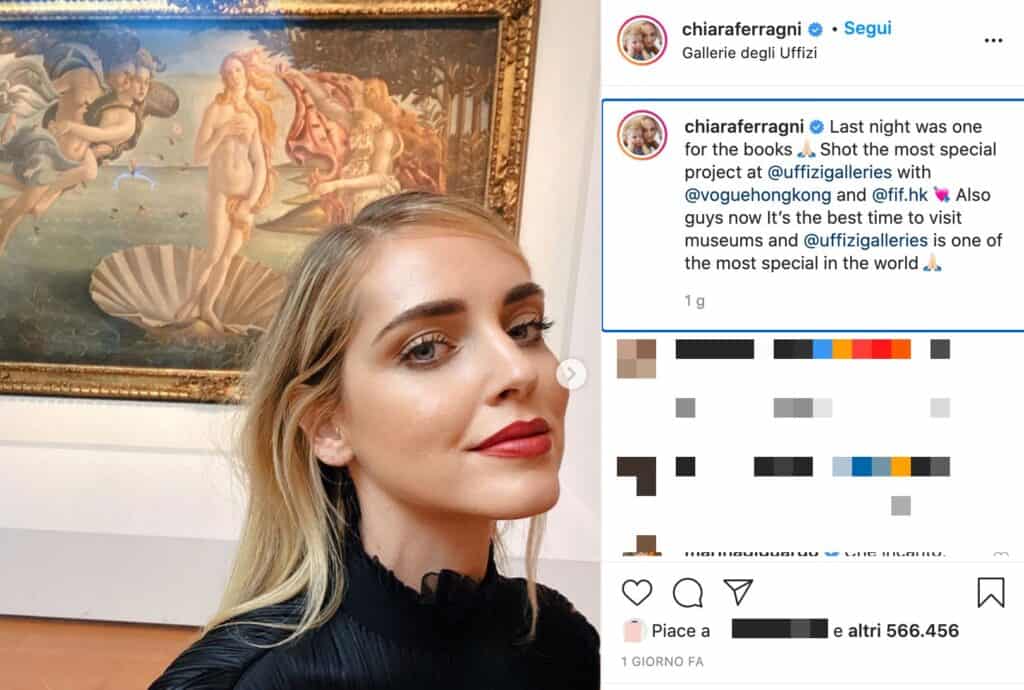 Il post di Chiara Ferragni agli Uffizi