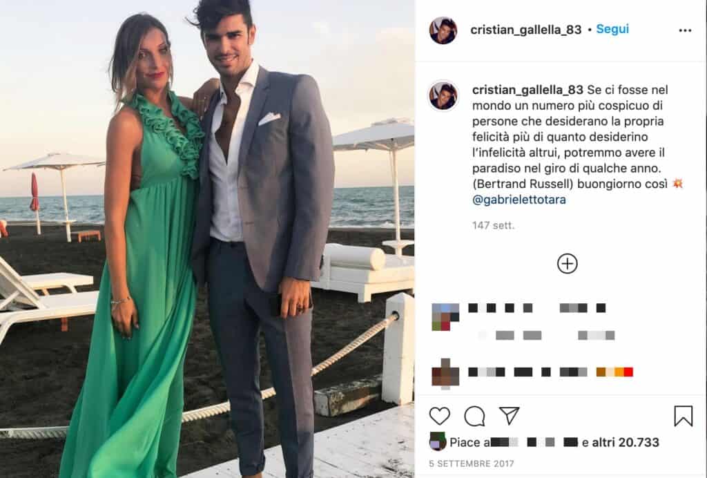 Il post Instagram di Cristian Gallella