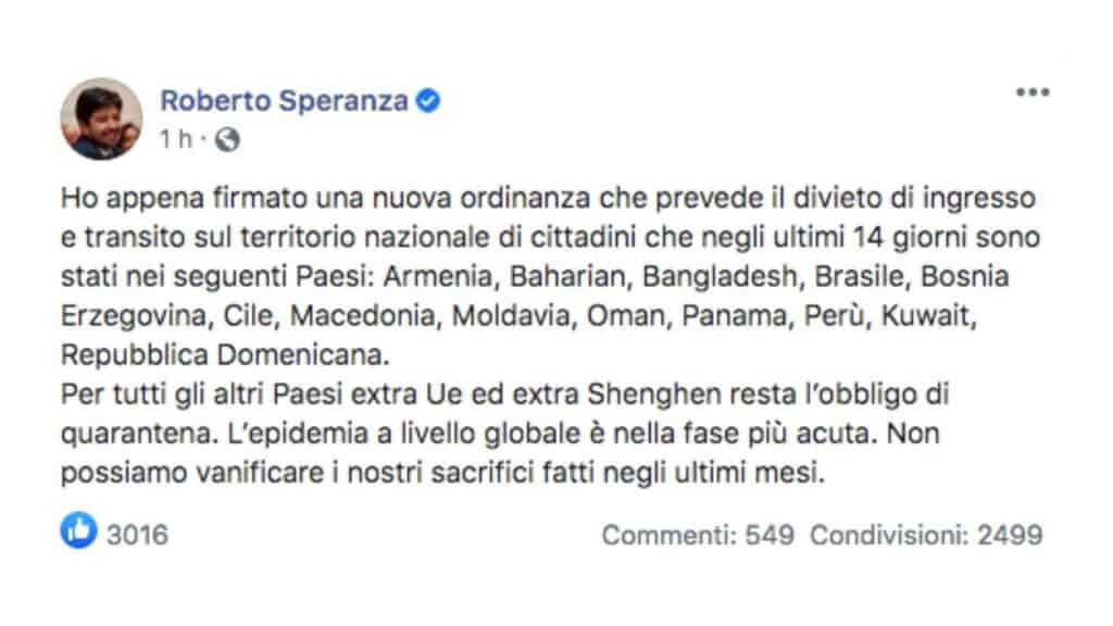 l'ordinanza di roberto speranza