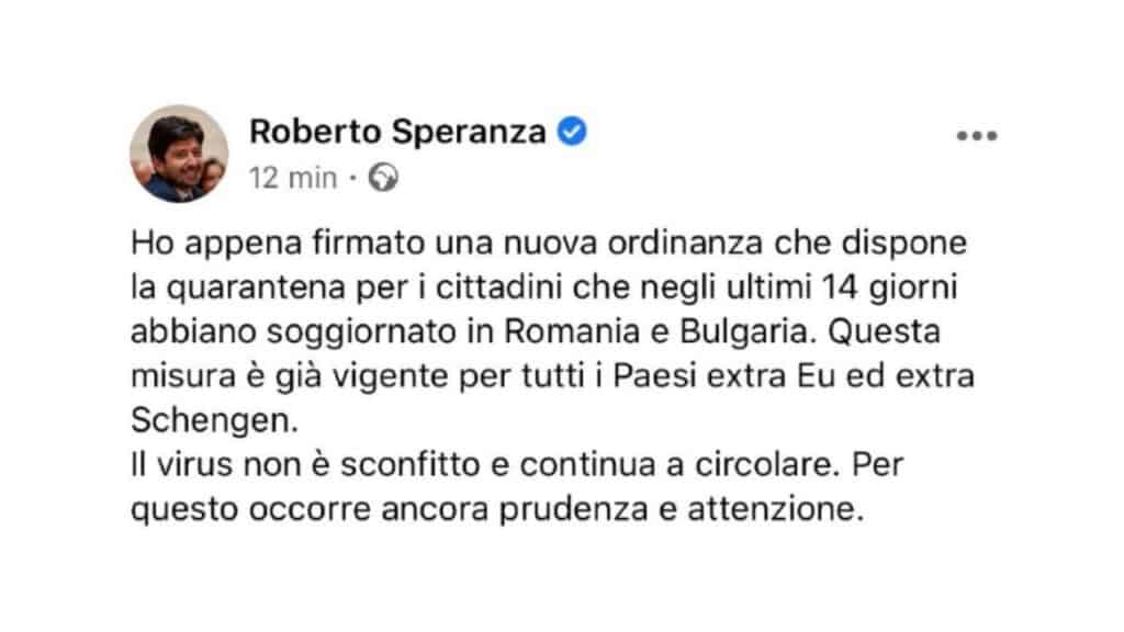post di roberto speranza