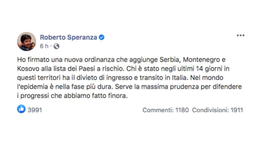 roberto speranza post