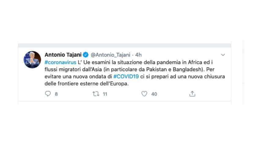 Il tweet di Antonio Tajani