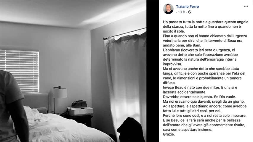 Post di Tiziano Ferro su Facebook