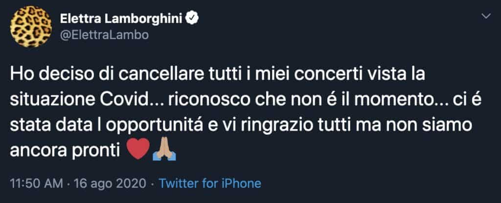 Il tweet di Elettra Lamborghini