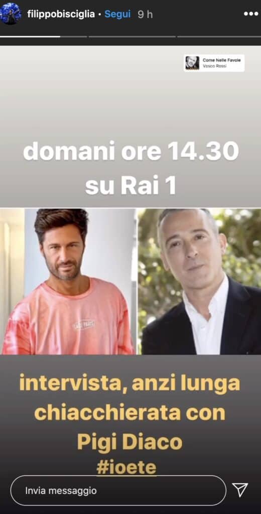 Storia su Instagram di Filippo Bisciglia