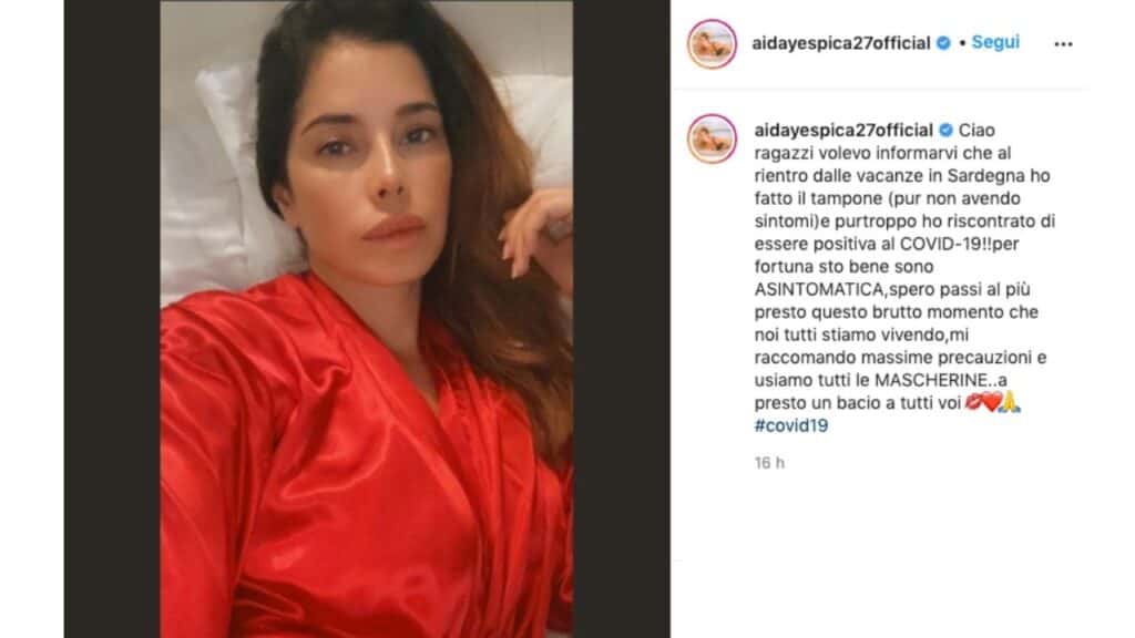 Aida Yespica positiva al covid scrive un post su instagram