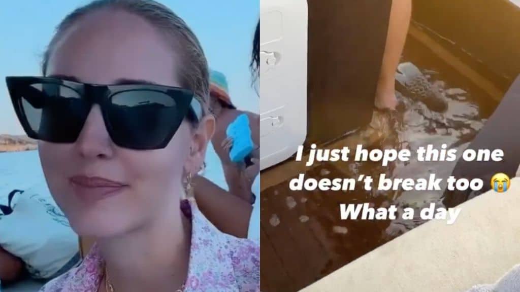 Chiara Ferragni con gli occhiali in barca dopo il guasto