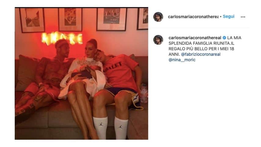 La foto postata da Carlos Maria Corona in occasione dei suoi 18 anni