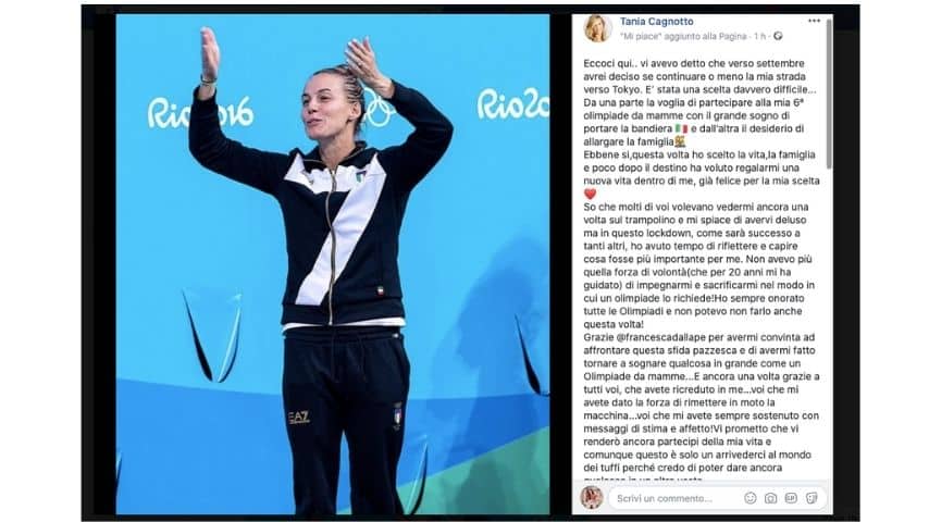 il post con cui Tania Cagnotto annuncia l'addio allo sport